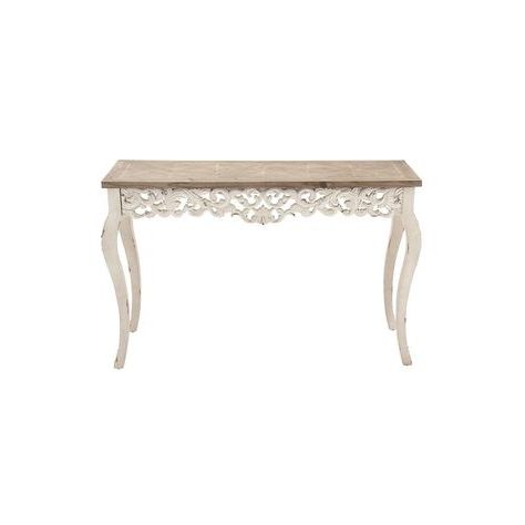 Distressed Antique White And Taupe Rectangular Parisian Inspired In Antiqued Gold Rectangular Console Tables (View 6 of 20)