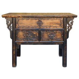 Distressed Chinese Console With Iron Hardware | Antique Chinese Throughout Oval Aged Black Iron Console Tables (View 18 of 20)