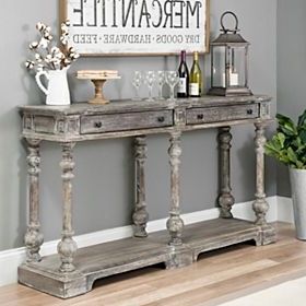 Distressed Gray Wood 2 Drawer Console Table | Dining Room Console Table Inside 2 Drawer Oval Console Tables (Gallery 20 of 20)