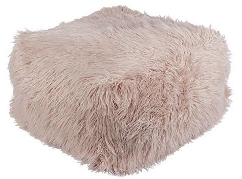 Diva At Home 24" Blush Pink Faux Fur Indoor Square Pouf Ottoman With Throughout Charcoal Brown Faux Fur Square Ottomans (View 2 of 20)