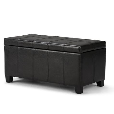 Dover Faux Leather Storage Ottoman In Midnight Black In 2020 | Storage In Black Faux Leather Tufted Ottomans (View 1 of 20)
