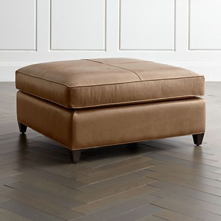 Dryden Leather Square Cocktail Ottoman + Reviews | Crate And Barrel Inside Small White Hide Leather Ottomans (View 1 of 20)
