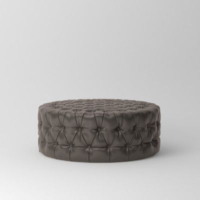 Dwellstudio Tufted Ottoman | Leather Cocktail Ottoman, Tufted Leather With Regard To White And Light Gray Cylinder Pouf Ottomans (View 7 of 20)