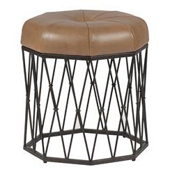 Elaine Contemporary Caramel Leather Lattice Drum Tufted Ottoman Within Camber Caramel Leather Ottomans (View 16 of 20)