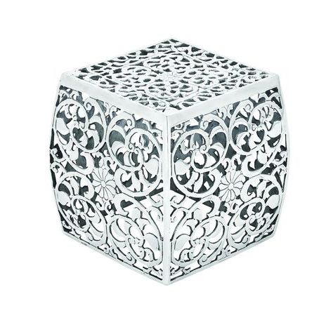 Elegant Metal Square Stool Silver Chrome Floral Modern Accent Home Inside Chrome Metal Ottomans (View 16 of 20)