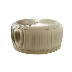 Elegant Pleated Ivory Leather Round Ottoman Table Large Drum For Textured Yellow Round Pouf Ottomans (View 12 of 20)