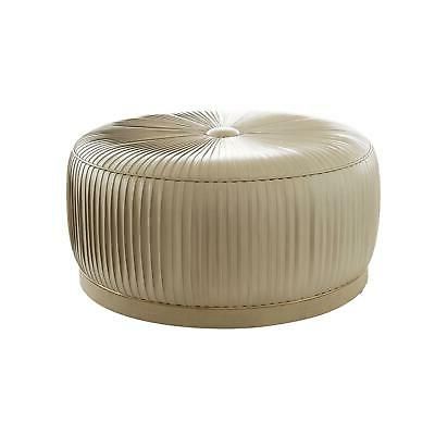 Elegant Pleated Ivory Leather Round Ottoman Table Large Drum Inside Leather Pouf Ottomans (View 14 of 20)