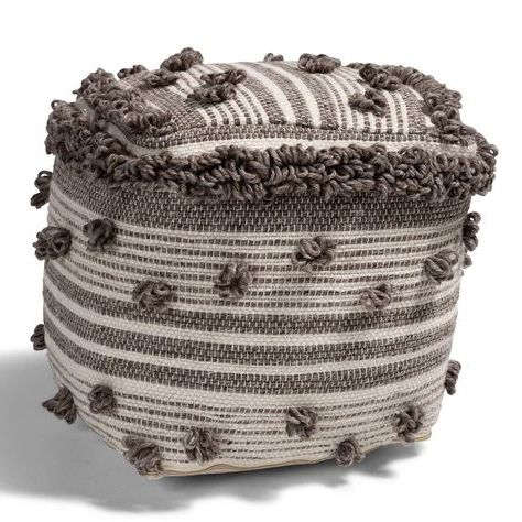 Eligah Handwoven Wool Pouf Ottoman Ivory/brown – Baxton Studio (with For White Ivory Wool Pouf Ottomans (View 4 of 20)