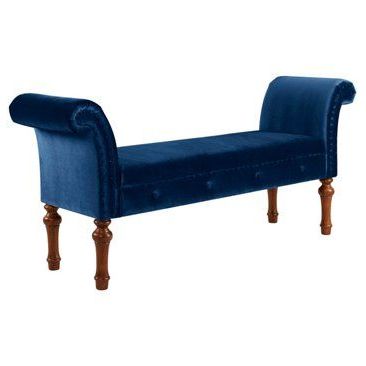 Elise 60" Roll Arm Bench, Navy Velvet | Upholstered Bench, Upholstered With Navy Velvet Fabric Benches (View 9 of 20)