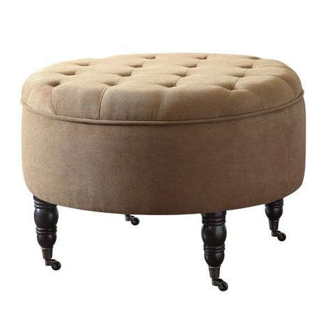 Elle Decor Quinn Round Tufted Ottoman With Storage And Casters French Inside Fabric Tufted Round Storage Ottomans (View 1 of 20)