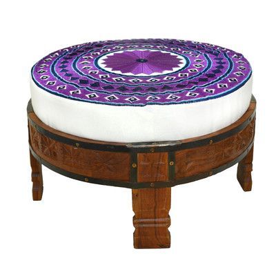 Embroidered Round Petit Ottoman Color: Purple – Http://delanico Throughout Textured Tan Cylinder Pouf Ottomans (View 11 of 20)