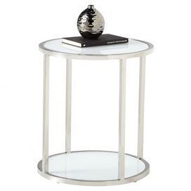End Table With Double White Glass Surfaces And A Stainless Steel Frame Intended For Glass And Stainless Steel Console Tables (View 18 of 20)