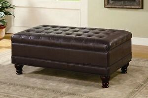 Espresso Faux Leather Storage Ottoman Oversized Coffee Table Tufted In Black Faux Leather Column Tufted Ottomans (View 14 of 20)