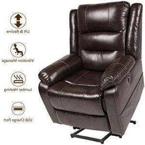 Esright Power Lift Chair Faux Leather Electric Recliner For Elderly With Regard To Black Faux Leather Usb Charging Ottomans (View 7 of 20)