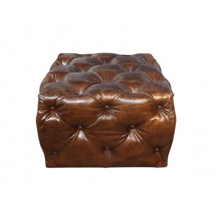 European Design Square Deep Buttoned English Leather Ottoman In Leather Pouf Ottomans (View 7 of 20)