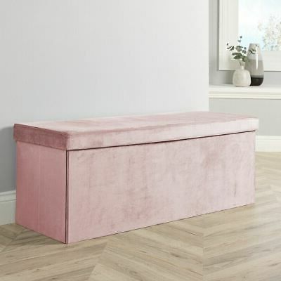 Extra Large Folding Ottoman Pink Velvet Fabric Storage Chest Box Regarding Fabric Oversized Pouf Ottomans (View 15 of 16)