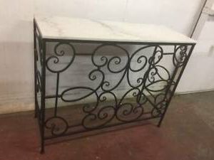 F20001 Marble Topped Black Wrought Iron Console Table | Buffets & Side In Marble Console Tables (Gallery 19 of 20)