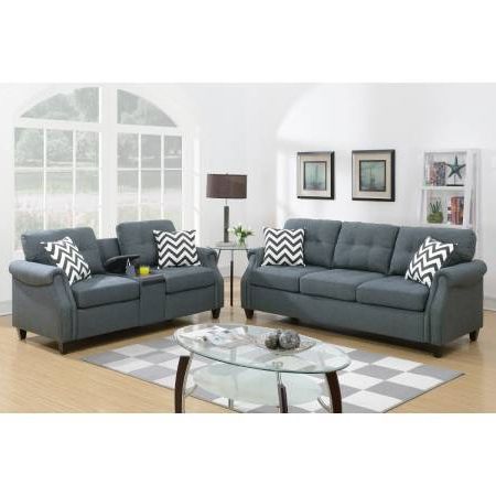 F6411 2 Pcs Sofa Set Inside Espresso Faux Leather Ac And Usb Ottomans (View 3 of 20)