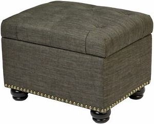 Fabric Storage Ottoman Seat Hinged Lid Small Rectangular Stool Foot Throughout Fabric Oversized Pouf Ottomans (View 9 of 16)