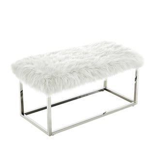 Faux Fur Ottoman Bench With Metal Frame (white/chrome), Inspired Home Within White Leather And Bronze Steel Tufted Square Ottomans (View 8 of 20)