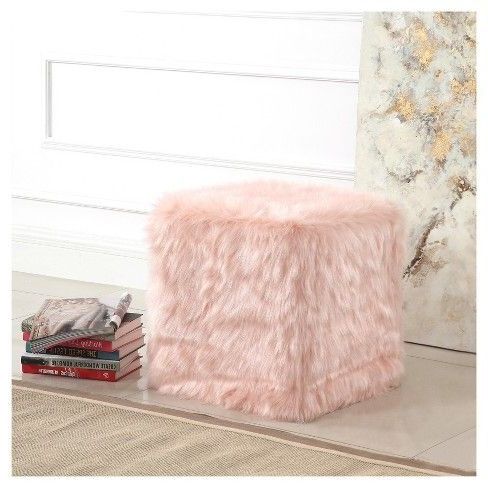 Faux Fur Pouf – Pink – Homepop | Pink Faux Fur, Homepop, Faux Fur Ottoman With Charcoal Brown Faux Fur Square Ottomans (View 10 of 20)