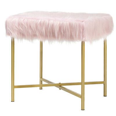 Faux Fur Stool Ottoman Footrest Stool Decorative With Gold Metal Legs Intended For Chrome Metal Ottomans (View 11 of 20)