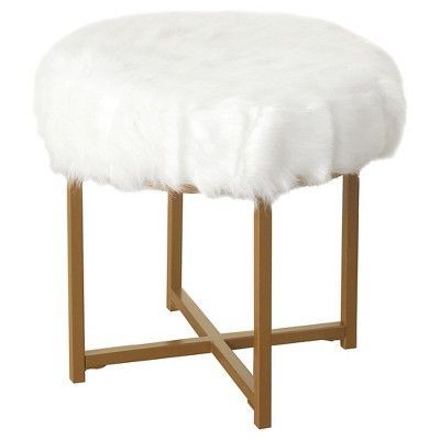 Faux Fur White Round Stool – Homepop | Round Stool, Upholstered Stool Within White Faux Fur Round Ottomans (View 2 of 20)