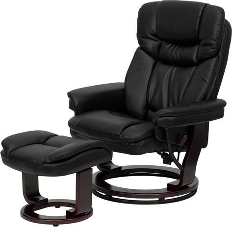 Flash Furniture Black Leather Recliner And Ottoman With Swiveling Wood For Onyx Black Modern Swivel Ottomans (View 4 of 20)