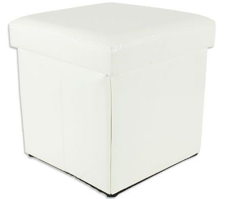 Folding Cube Ottoman With Storage – Faux Cream White Leather | Crazy Sales With Small White Hide Leather Ottomans (View 15 of 20)