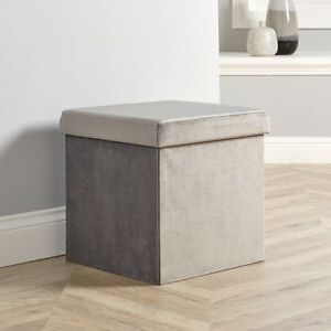 Folding Ottoman Grey Velvet Fabric Chest Solid Sturdy Storage Space Within Gray Velvet Ottomans With Ample Storage (View 9 of 20)