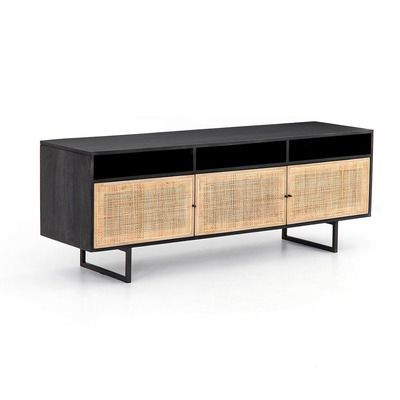Four Hands Carmel Media Console – Natural Cane – Natural Mango – Black Within Natural And Caviar Black Console Tables (Gallery 20 of 20)