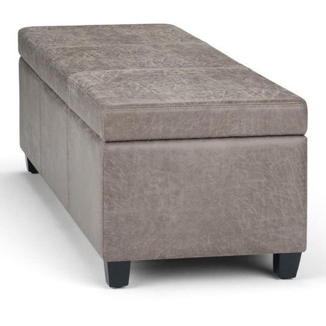 Franklin Storage Ottoman Bench In Distressed Grey Taupe Faux Air Within Medium Gray Leather Pouf Ottomans (View 2 of 20)
