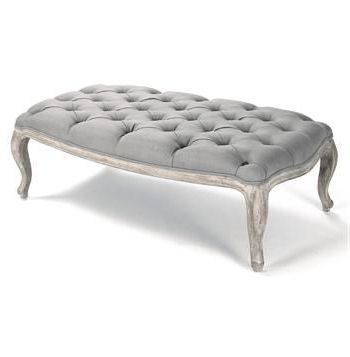 French Country Button Tufted Ottoman – Grey Linen | Tufted Ottoman Inside Brown And Gray Button Tufted Ottomans (View 16 of 20)