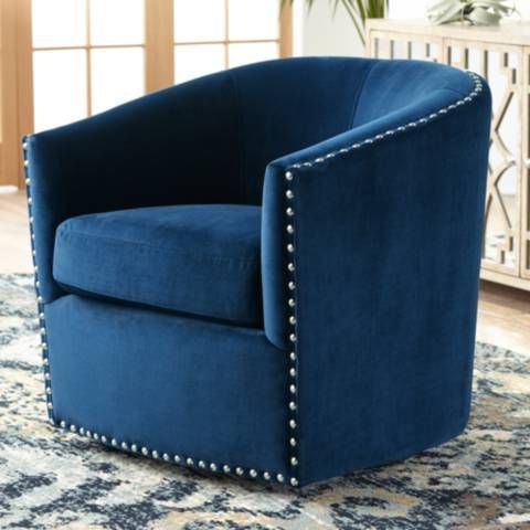 Fullerton Navy Blue Swivel Accent Chair – #58w22 | Lamps Plus | Blue With Regard To Blue And Gold Round Side Stools (View 15 of 20)