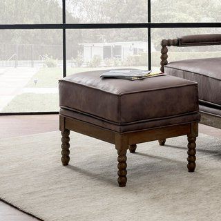 Furniture Of America Bannister Faux Leather Rustic Boho Ottoman (dark Throughout Brown Leather Square Pouf Ottomans (View 17 of 20)