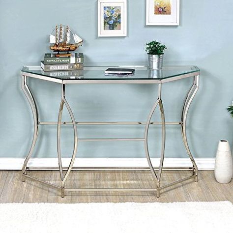 Furniture Of America Martello Contemporary Chrome Glass Top Sofa Table Throughout Glass And Chrome Console Tables (View 2 of 20)