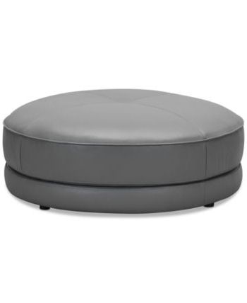 Furniture Surat 42" Leather Round Ottoman, Created For Macy's & Reviews Throughout Silver And White Leather Round Ottomans (View 16 of 20)