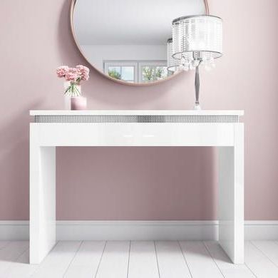 Gabriella White High Gloss Console Table With Diamante Trim | Unique For Square High Gloss Console Tables (View 1 of 20)