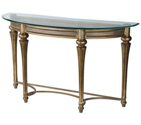 Galloway Subtle Gold Demilune Sofa Table | 55downingstreet | Wood Regarding Antique Gold Nesting Console Tables (View 5 of 20)