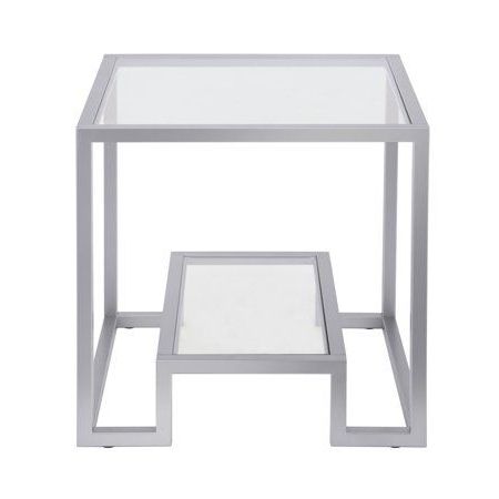 Geometric Modern Glass Side End Table With Storage Shelf, Square Accent Inside Geometric Glass Top Gold Console Tables (View 4 of 20)