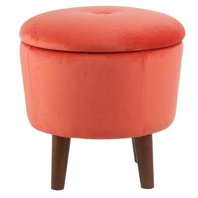 George Oliver Crew Park Modern Round Storage Ottoman Upholstery: Coral Pertaining To Orange Fabric Modern Cube Ottomans (Gallery 19 of 20)
