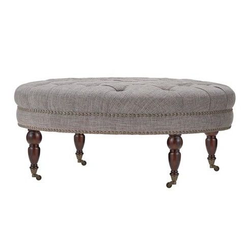 Georgya Tufted Round Ottoman With Casters – Gray : Target | Round With Regard To Smoke Gray  Round Ottomans (View 14 of 20)