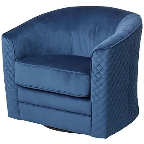 Gertrude Quilted Navy Blue Swivel Club Chair – #1n782 | Lamps Plus With Regard To Blue And Gold Round Side Stools (View 14 of 20)