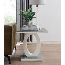 Giovani Modern Grey/white Halo High Gloss Glass Side/end Table Inside Gloss White Steel Console Tables (Gallery 20 of 20)
