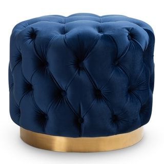 Glam Ottoman (blue), Baxton Studio In 2020 | Blue And Gold Bedroom Intended For Royal Blue Tufted Cocktail Ottomans (View 4 of 20)