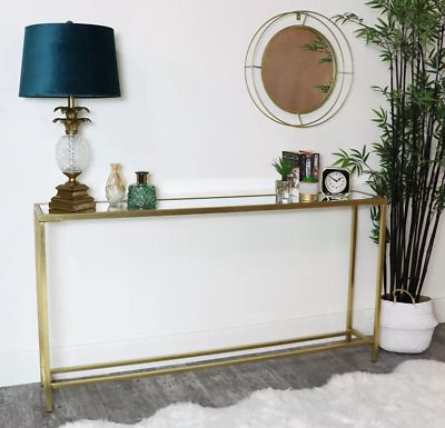 Glass Console Table Vintage Hallway Slim Narrow Furniture Gold Metal Regarding Hammered Antique Brass Modern Console Tables (View 18 of 20)