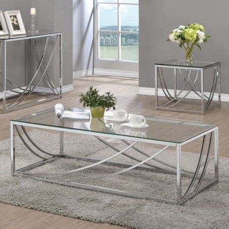 Glass Top Rectangular Coffee Table Accents Chrome – Walmart For Chrome And Glass Rectangular Console Tables (View 3 of 20)