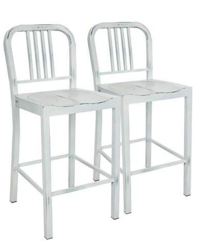 Glitzhome Vintage 24" Metal Counter Stool – White For White Antique Brass Stools (View 2 of 20)