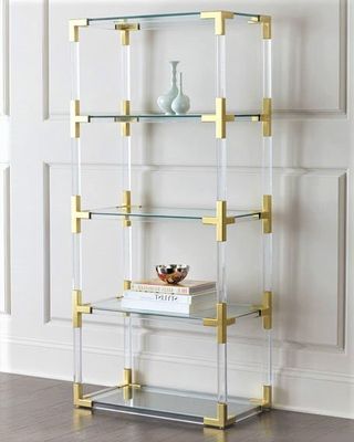 Gold Color Hardware Clear Acrylic Free Standing Shelves Lucite Shelf With Regard To Gold And Clear Acrylic Console Tables (Gallery 20 of 20)