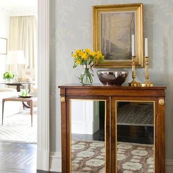 Gold Metallic Peacock Mirror With Gray Console Table – Contemporary Throughout Gray And Gold Console Tables (View 15 of 20)